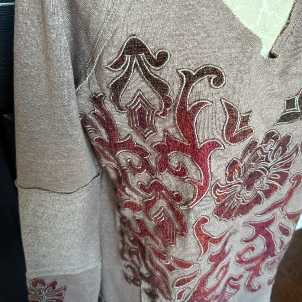 Soft Surroundings‎ Sweater Appliqué Womens Maroon Fleece Pullover L - Picture 4 of 9